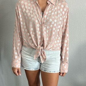 Michael Kors Pink and Silver Tie-Front Blouse